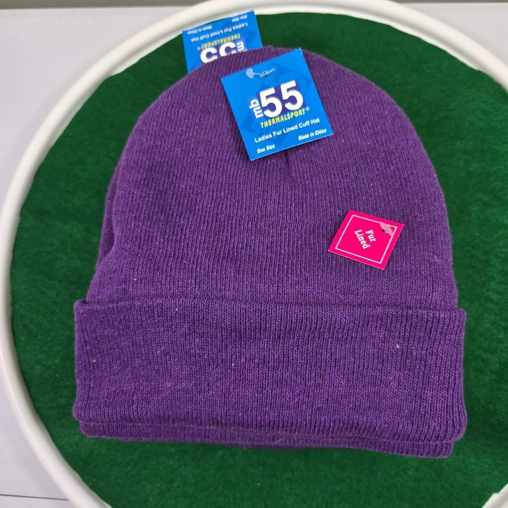 55 THERMALSPORT Fur Lined Cuff Hats Ladies Purple One Size NWT Qty‎ 6